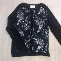 長袖カーディガン 黒 ボタニカル柄 シースルー レディース