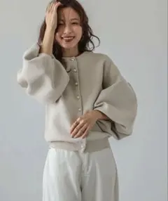 【美品】AMELY 2wayパールニットカーディガン ベージュ
