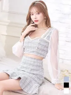 チェック ツイード フリルスカーセットアップ マーメイド