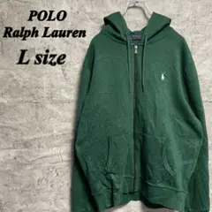 ポロラルフローレン　パーカー　ロゴ刺繍　ワンポイントロゴ　グリーン　古着　L