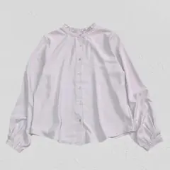 アースミュージック♡フリルネックバンドカラーシャツブラウス　パープル　F