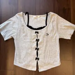 RETRO GIRL リボントップス 半袖 グレー ガーリーのサムネイル
