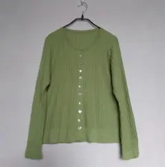 Merrily リブ編み ニット カーディガン 長袖 くすんだ黄緑