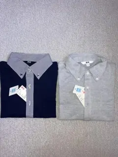 【新品】ユニクロ ドライ ポロシャツ ボタンダウン ネイビー グレー S 2枚