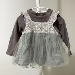 【美品】プティマイン 花柄切り替えチュニック　90 トップス　チュール