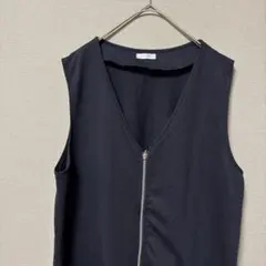 レイシエスタ　ロングベスト(L L)ネイビー無地　ジップアップＶネック　重ね着
