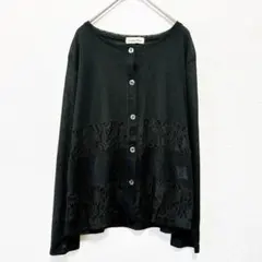 Ladies wear【F】オシャレカーディガン レース 光沢ボタン 黒 美品