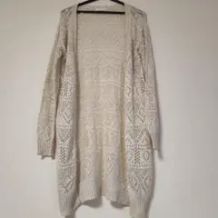 アイボリー レース編み ニットカーディガン