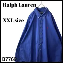 90s ラルフローレン ブレイク ロイヤルブルー 長袖ボタンダウンシャツ XXL