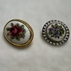 刺繍ブローチ 2点セット 花柄 ローズ スミレ
