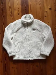 ZARA ボアフリースジャケット ホワイト Lサイズ 刺繍ロゴ