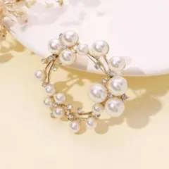 ブローチ コサージュ サークル フォーマル 卒業式 入学式ゴールド　パール風