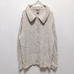 ❤アンテイラー 無地 ニットカーディガン 襟付き長袖 XL 生成 綿 デイリーのサムネイル