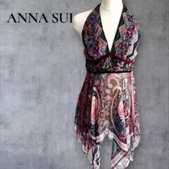 ANNA SUI　ワンピース　美品　パレオ　ホ変形　ルターネック　シルク　総柄のサムネイル