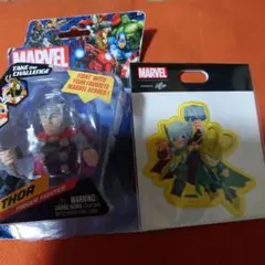 アベンジャーズ トールのフィギュアとトールとロキのワッペン