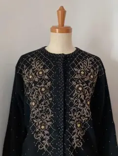 used レトロ ビーズ装飾 ニットカーディガン古着 ヴィンテージvintage