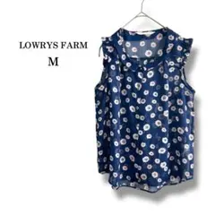 美品【ローリーズファーム】シアーブラウス　ノースリーブ　フリル　花柄　ネイビー