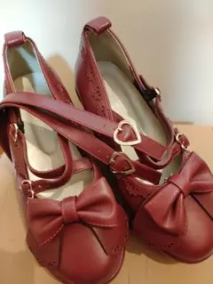 【axes femme kawaii】L スカラップ木底風シューズ　厚底パンプス