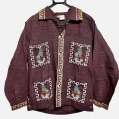 【希少】 70s グアテマラシャツ ヴィンテージ 比翼仕立て 刺繍 M メンズ