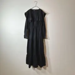 ZARA セーラー襟　ロングワンピース XS 黒　ティアード　綿　フレア
