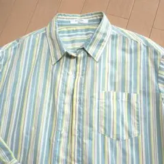 美品　サマンサモスモスブルー　青と緑のストライプ長袖シャツ　オーバーシャツ