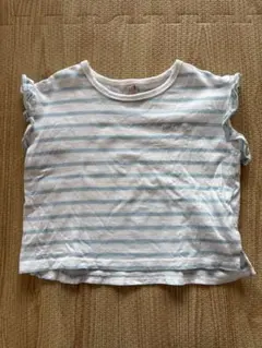 petit main フリル付きストライプTシャツ