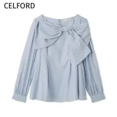 CELFORD セルフォード　リボンデザインブラウス　38 ブルー　長袖ブラウス