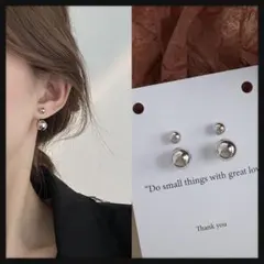 おしゃれピアス⭐︎丸玉 シルバー2連 シンプル 小さめ お呼ばれ 両耳
