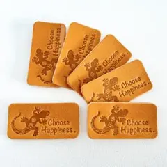 ＊英字 +ヤモリ＊　キャメル　革タグ　ハンドメイド　素材　6枚