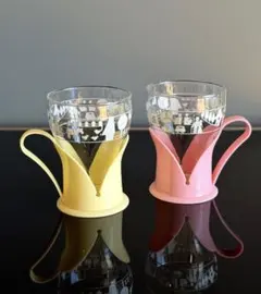 昭和レトロ　ファンシーグラス　プラッシー　ホルダー付きグラス　サンデーグラス