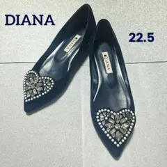 ダイアナ DIANA パンプス フラットシューズ ハート ビジュー ネイビー