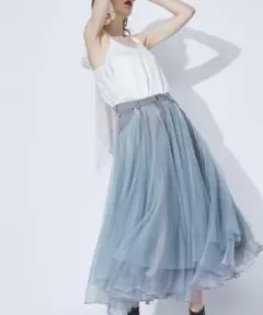 【Belle vintage】 デニムドッキング フレアスカートグレー