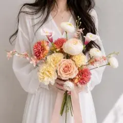 ブートニア付き♡ピンクベージュのウェディングブーケ 結婚式 前撮り 夏婚
