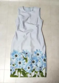 新品【Calvin Klein】花柄 ワンピース 膝丈 ノースリーブ ブルー