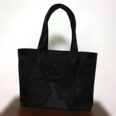 帯リメイク、黒 六角形花模様 トートバッグ