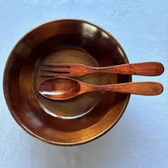 木製サラダボウルとカトラリーセット