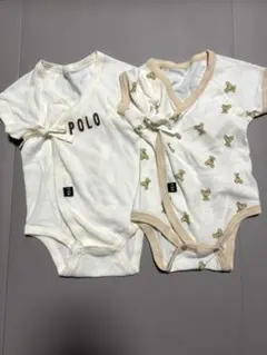 【美品】POLO半袖ロンパース 肌着2枚セット 50-60cm クマ柄ロゴ