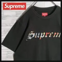【即完売】シュプリーム ☆刺繍センターロゴ Tシャツ 花柄 ワッペン ブラック