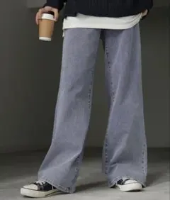 HUG.U ワイドパンツ レギュラー丈XL ヴィンテージブルーのサムネイル