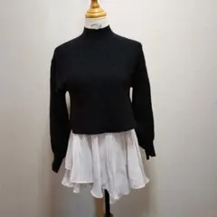 黒 ハイネック クロップドニットセーター