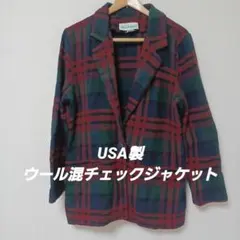 USA製ウール混チェック1つボタンジャケット