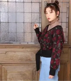 ベルトなし)ワンアフターアナザーナイスクラップ　ジャガード花柄ニットカーディガン