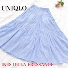 ユニクロ×イネス ツイストプリーツロングスカー ストライプ ウエストゴム 春夏