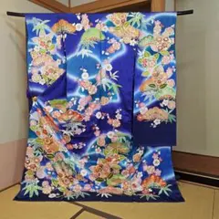 美品 正絹引き振袖 青紫地 百花繚乱華やか - メルカリ