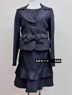 スーツ　リボン付きスカートスーツ 9AR　ブラック[ST02]