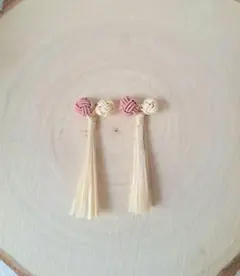 精麻 ピアス(イヤリング) 水引(玉結び付き)ピンク×イエローゴールド