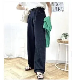 クラシカルエルフ　無地 ハイウエスト ポケット ボタン ストレート ロングパンツ