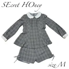 シークレットハニー 長袖 グレー リボン　グレー チェック柄 セットアップ