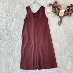 クロスプラス　ジャンパースカート　ワンピース　Ｖネック　M ボルドー系