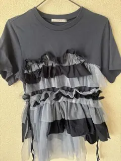 KBF チュールフリル 半袖Tシャツ ネイビー